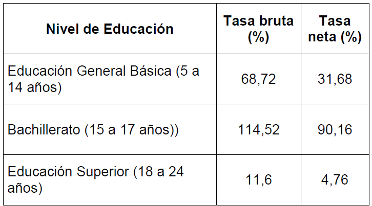 Tasa de asistencia por nivel de educación